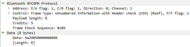 Packet details viewed on Wireshark